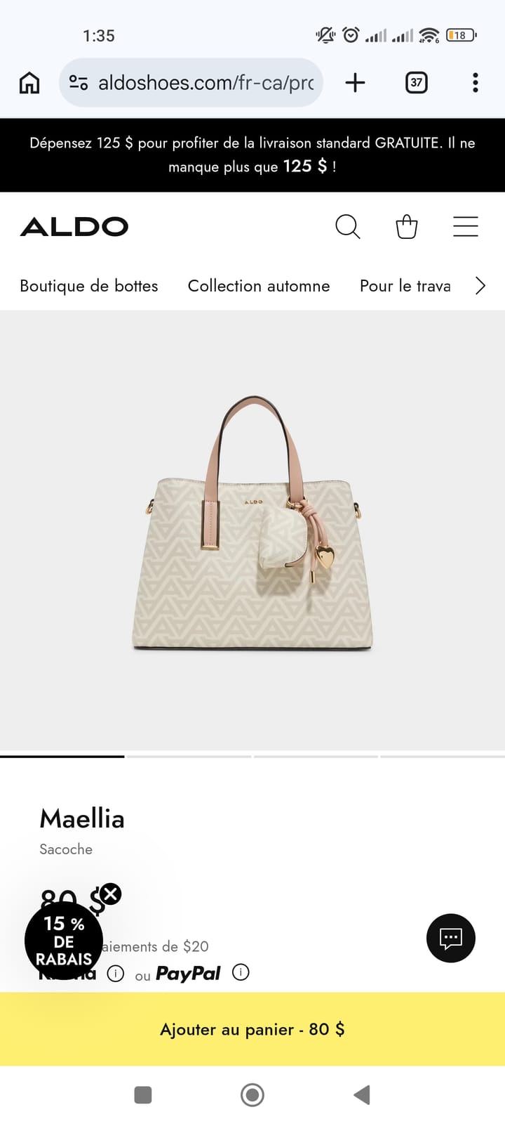 Un sac à main ALDO acheté au Canada