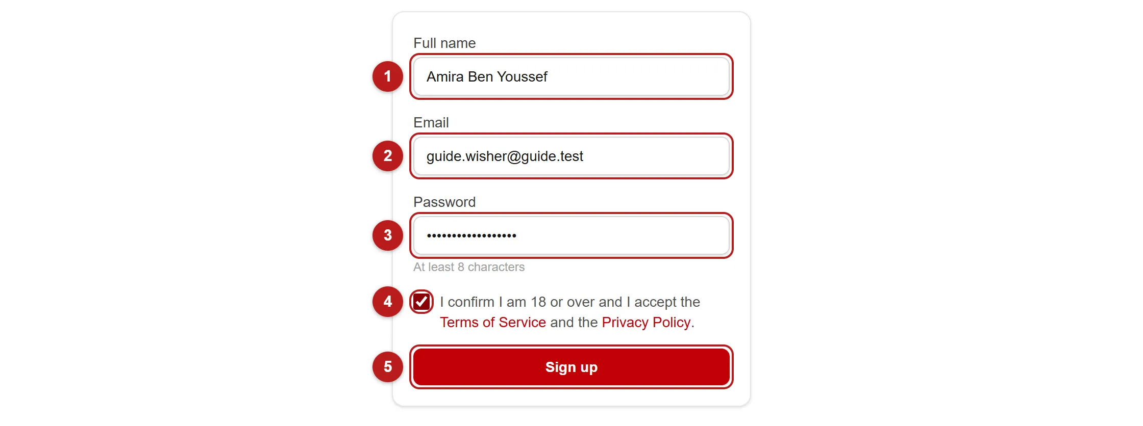 The Weslet signup form