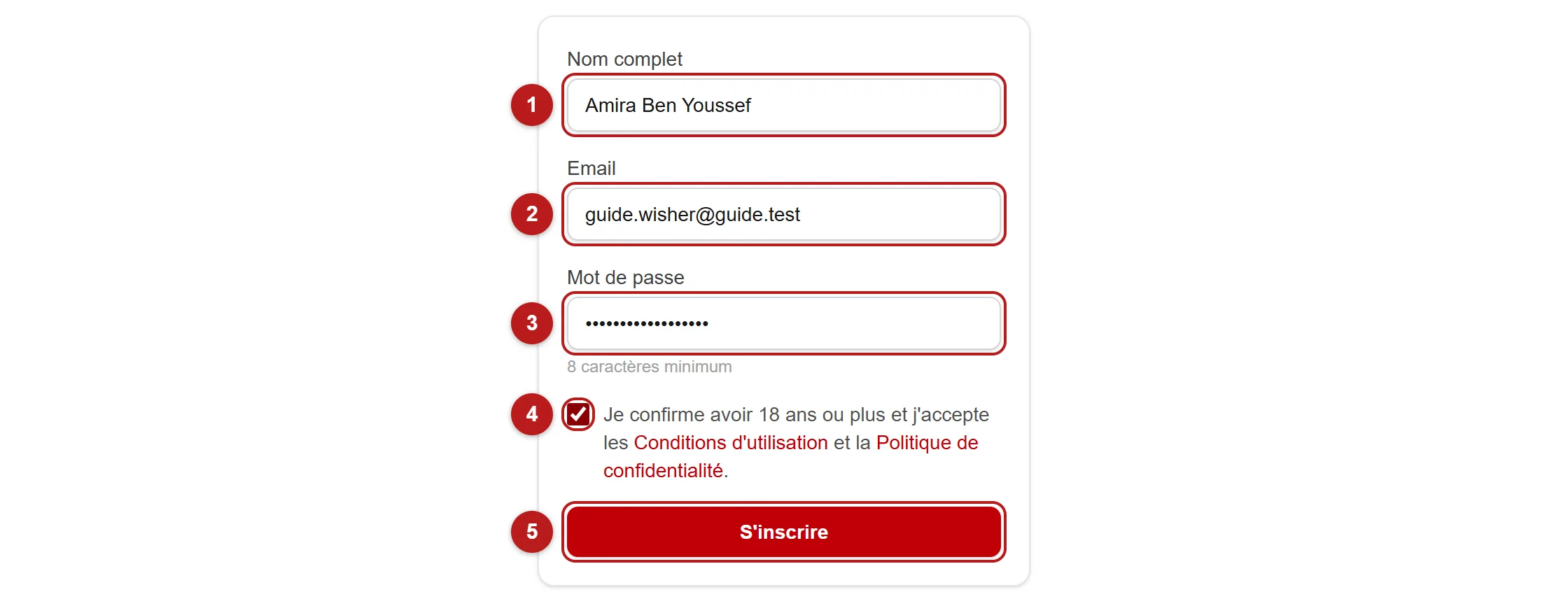 Le formulaire d'inscription Weslet